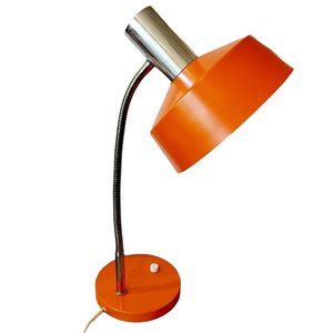 Vintage 70s Desk Lamp Orange Metal Gooseneck‎ Retro Mid Century MCM Germany